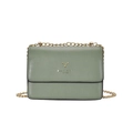 Borsa a tracolla verde morandi con logo cervo dorato e catena in metallo fine - Verde