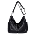 Borsa hobo classica in morbida pelle PU nera con tasche multiple e tracolla regolabile - Nero