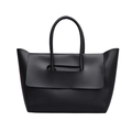 Klassische schwarze matte Leder-Tote-Bag mit Überschlag und Doppelgriffen Design - Schwarz