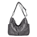 Borsa a tracolla in pelle morbida grigio scuro ad alta capacità con tasche multiple - grigio scuro