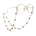 Gold round eyeglasses with elegant hollow-out beaded chain in a classic vintage style - Gold