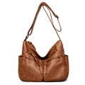 Borsa a tracolla vintage in morbida pelle marrone con tasche multiple a zip - Marrone Scuro
