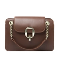 Minimalist brown leather rectangular shoulder bag with golden chain and metal buckle - Brown