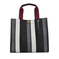 Borsa tote in tela a righe con manici bordeaux e chiusura a girello dorata - Grande Nero