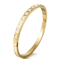 Dettaglio del bracciale in acciaio dorato 18K con zirconi rettangolari incastonati - Oro (39B-A-10 Bracciale in Zircone Dorato)