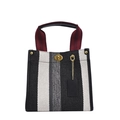 Borsa tote in tela a righe nere, bianche e grigie con manici rossi e chiusura dorata - Piccolo Nero
