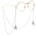 Punk silver skull and crossbones eyewear chain with gold round frame sunglasses - Default