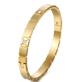 Dettaglio di bracciale in acciaio placcato oro 18K con blocchi geometrici e zirconi - Oro (39B-B-9)