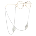 Retro ronde gouden metalen bril met een sierlijke ketting met opengewerkt bloemmotief - Zilveren Holle Bloem (GL050)