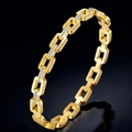 Elegant gold-plated link bracelet with pavé-set diamond accents on rectangular chain links - Gold Geometric Chain Style / Gold Square Style with Stones (39-E-9)