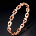 Rose gold chain link bracelet with pave-set crystals on high-quality titanium steel - Rose Gold Geometric Link Style / Rose Gold Square Style with Stones (39-E-10)