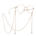Gafas redondas doradas retro con cadena de perlas blancas y lazos de silicona - Estilo de Cadena de Serpiente de Perlas Doradas