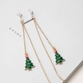 Golden anti-slip eyewear chain featuring festive green Christmas tree charms and silicone loops - Gold Christmas Tree Glasses Chain