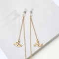 Golden metal eyewear chain with rhinestone Love charm and anti-slip silicone loops - Gold