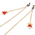 Golden eyeglass chain with festive red and white bell pendants and deer antlers - Gold Christmas Reindeer Bell Style