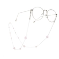 Gafas redondas plateadas con cadena de cuentas rosa agrietadas y perlas blancas - Estilo de Cuenta Rosa Craquelada (GA061A)