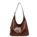 Donkerbruine leren tote bag met glanzende afwerking en verstelbare schouderband - Bruin