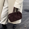 Retro dark brown frosted Boston handbag with dual handles and metal zipper closure - Coffee