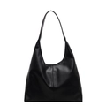 Klassieke zwarte shopper met litchi-leertextuur en een brede schouderriem - Zwart