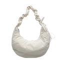 Minimalist cream white quilted dumpling bag with ruffled strap and side bow detail - White