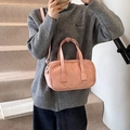 Pink frosted Boston bag with double handles and a detachable crossbody shoulder strap - Pink