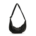 Bolso croissant negro minimalista en cuero vegano plisado con asa de hombro anudada - Negro