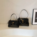 Chic black crocodile embossed tote bags in two sizes with gold turn-lock closure - Large / Black