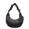 Quilted dark grey crescent shoulder bag with scrunchie strap and puffy design - Gray