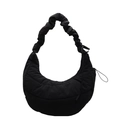 Quilted black dumpling bag with puffer texture and scrunchie strap design for winter - Black
