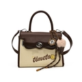 Borsa a tracolla in tela e pelle con ciondolo gelato e chiusura girevole in metallo - Caffè (Con Ciondolo a Forma di Gelato)