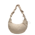 Beige quilted nylon dumpling bag with pleated scrunchie strap and crescent shape design - Khaki