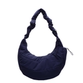 Quilted navy blue dumpling shoulder bag with lightweight scrunchie strap and crescent shape - Blue