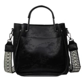 Sac fourre-tout noir en cuir gaufré avec bandoulière tissée élégante pour femme - L / Noir