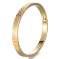 Minimalist gold titanium steel cuff bracelet with heartbeat groove pattern and clasp - Gold (44Yi-A-10)