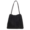 Minimalistische schwarze Totebag mit Krokoprägung und langen Schulterriemen - Schwarz
