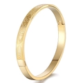 Gold titanium steel bracelet with radial geometric patterns and a secure snap clasp - Geometric Wave & Triangle - Gold Color (44乙-B-2)