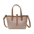 Beige lychee texture tote bag with dark brown handles and detachable shoulder strap - Sand