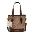 Sac seau vintage marron en toile avec garniture en cuir et breloque en peluche - Avec Pendentif / café