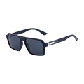 Men's square polarized sunglasses with black frames and silver metal temple accents - C1 Matte Black Frame Grey Lens