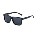 Classic black square polarized sunglasses with grey lenses and silver metal hinge detail - Black Frame Gray Lens