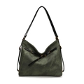 Vintage legergroene canvas shopper met zwarte lederen riemen en goudkleurige hardware - Groen