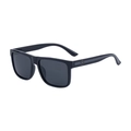 Classic black square polarized sunglasses with elegant silver circular logo detail - Black Frame Grey Lens (C1)