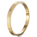 Bracciale in acciaio al titanio dorato con incisione a quadrifoglio e scritte Love - Stile LOVE Quadrifoglio Impronta Digitale / Oro (44Yi-B-8)