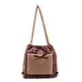 Borsa a tracolla scozzese marrone con tasca in pile beige e fiocco decorativo - Quadri Rossi