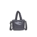 Minimalist dark grey quilted puffer crossbody bag with plush handles and adjustable strap - Gray