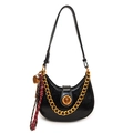 Sac hobo noir minimaliste avec chaîne dorée et pendentif tressé pour femmes - Noir (avec pendentif)