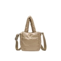 Champagne gold quilted puffer bag with matching top handle and adjustable wide strap - Khaki