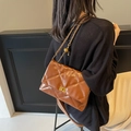 Brown quilted leather chain shoulder bag with gold sphere buckle and turn-lock closure - Brown