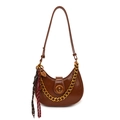 Sac croissant marron caramel brillant avec chaîne dorée et bandoulière assortie - Marron (Avec Pendentif)