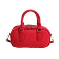 Vintage red suede boston bag with top leather handles and silver metallic hardware - Red